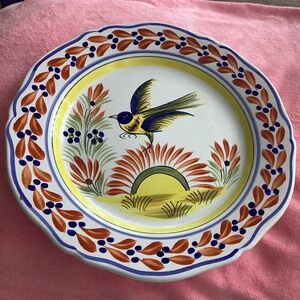 VINTAGE HENRIOT QUIMPER FAÏENCE POTTERY ‘SUNRISE BIRD’ DECORATIVE PLATE